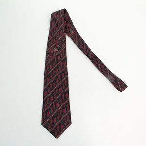 Vintage Bijan Italy Silk Tie Paisley Pheasant Bird Pattern Black Red Gold RARE